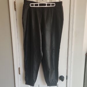 Dex Black Faux Leather Jogger Pants with Elastic Waist